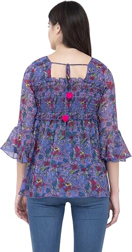 Image of POPWINGS Printed Chiffon Peplum Tops for Women