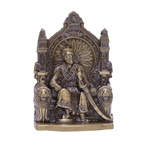 Image of anciently Chhatrapati Shivaji Maharaj Statue for Car Dashboard | Shivaji Maharaj Murti for Car Dashboard, Metal, 1 Piece (Brass Colour)