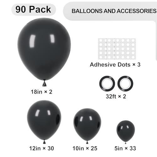 90pack Black Balloons Different Size 18/12/10/5 Inch Black Balloon Garland Arch Kit for Graduation, Wedding, Birthday, New Year, Baby Shower, Anniversary, Holiday Party Decorations - Image 3