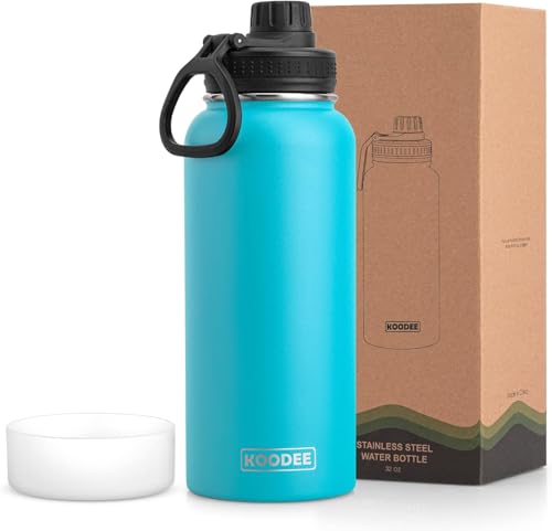 Image of koodee Insulated Water Bottle, 32 oz Stainless Steel Double Wall Vacuum Wide Mouth Sport Bottle with Leakproof Spout Lid (Sky Blue)