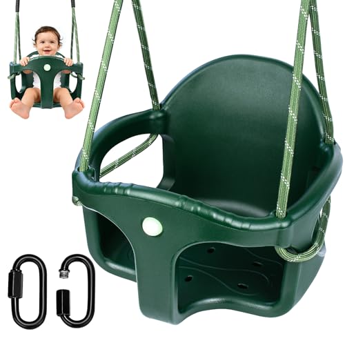 Image of Dakzou Jungle Gym High Back Full Bucket Toddler Seat Upgraded Heavy Duty with Finger Grip Chain Fully Assembled Set Accessory Green