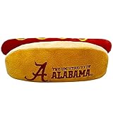 NCAA Alabama Crimson Tide HOT Dog Plush Dog & CAT Squeak Toy- Cutest HOT-Dog Snack Plush Toy for Dogs & Cats with Inner Squeaker & Beautiful Football/Basketball Team Name/Logo
