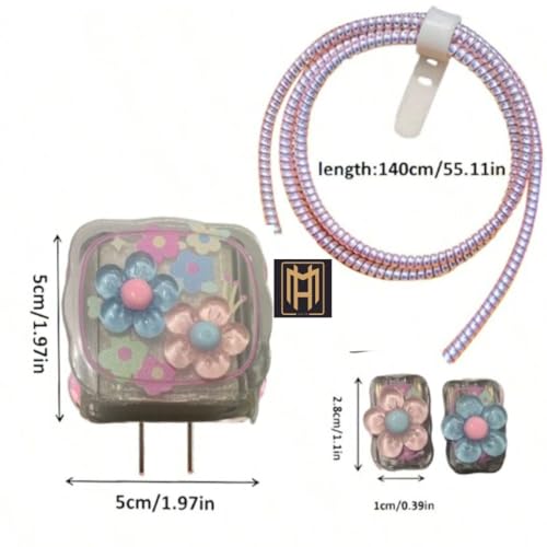 Image of Protective Charger Case for iPhone 18W 20W iPhone 15 14 13 12 11 Pro Max Charging Cable Charger Protective Cover Data Cable Protective Sleeve -(3D Flower)