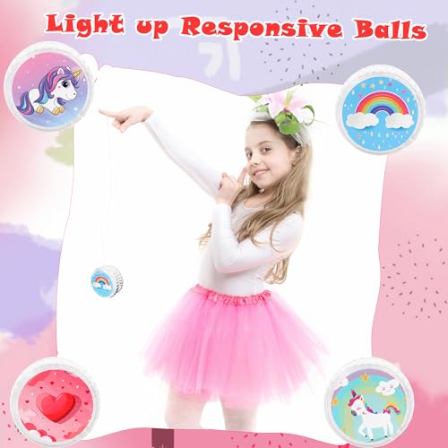 16 Pcs Light up Yo Yo for Kids LED Responsive Ball Plastic Unicorn Yoyo Pink Yoyo Rainbow Heart for Beginner Kids Girls Gifts Birthday Christmas