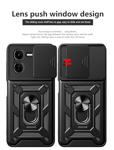 Image of SPAZY CASE Plastic Iqoo Z9X 5G Back Cover|Heavy Duty Hybrid Case with 360 Degree Rotating Finger Ring Holder + Slider Shutter Camera Protection Case for Iqoo Z9X 5G 5G-Black