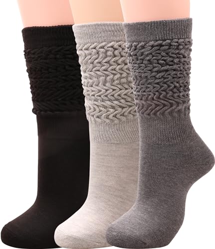 Galsang Women's Knee-High Socks; Soft Extra Long Scrunch, Cotton Boot Socks - 3 Pairs Polyester Blend Mixed Colors