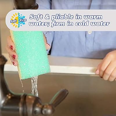 Scrub Daddy, Sponge Daddy - Dual Sided Sponge & Scrubber, Traditional Shape, FlexTexture, Soft in Warm Water, Firm in Cold, Deep Cleaning, Dishwasher Safe, Multiuse, Scratch Free, Odor Resistant, 4ct