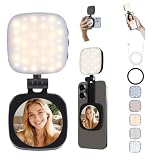 Pvowekia Magnetic Selfie Light, Compatible with MagSafe iPhone, CRI 95, 5 Color Modes, Rechargeable LED Phone Light with Mirror, Portable Ring Light for Vlog Makeup Photography Video Recording, Black