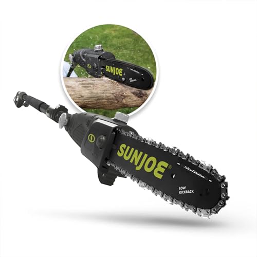 Image of Sun Joe Corded Electric Telescoping Pole Saw, Pruning Power Tool with 10 Inch Bar, 8 Amp Power with 14 Foot Reach for Ground-Level Tree Trimming.