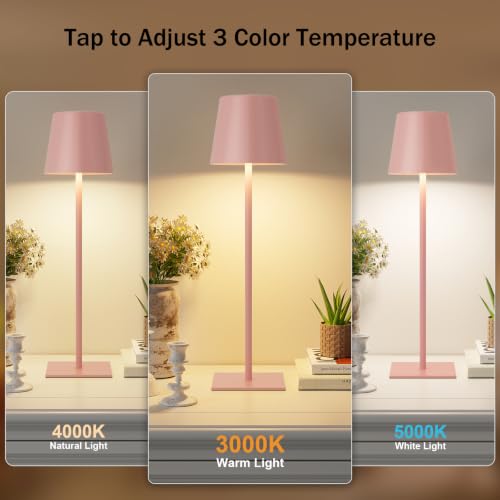 Kakanuo Pink Cordless Rechargeable Table Lamp, 2 Pack Portable Desk Lamp with 5000mAh Battery, Touch Control Stepless Dimming, Wireless Night Light for Dining, Outdoor Camping by Kakanuo - Used condition - Image 2