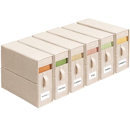 ZenStorage 6Pack Sheet Organizers and Storage - King/Queen Size Sheet Storage Organizer with Window Foldable & Dustproof Sheet Organizer for Linen Closet for Summer Blankets & Sheet Sets Beige