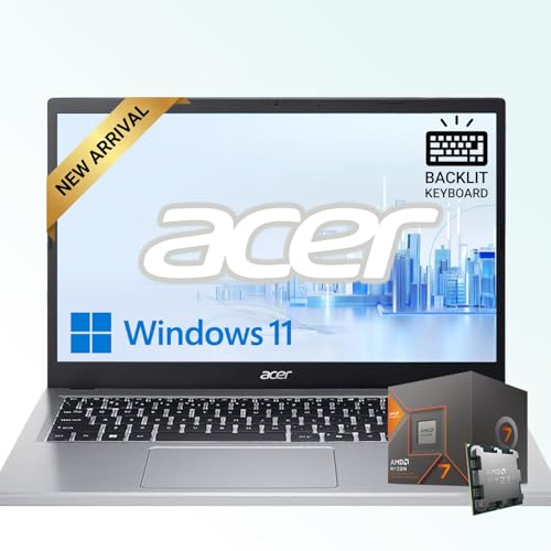 Acer Aspire 3 Premium Slim Laptop Computer with Backlit Keyboard - AMD Ryzen 7 7730U CPU - 32GB RAM - 1TB SSD - 15.6' FHD Display - Fast Wi-Fi 6 - Webcam - Copilot AI Chat - Windows 11 Pro