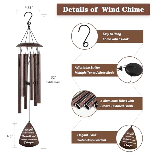 Image of Daughter Gifts from Mom Dad, Daughter Birthday Gifts, 32 inch Bronze Wind Chimes Gift for Daughter's Birthday, Graduation, Wedding