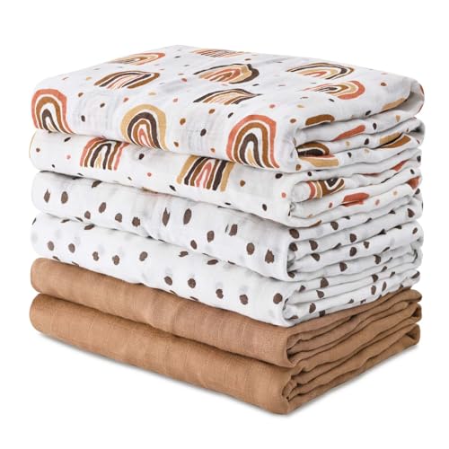 Image of GLLQUEN BABY Receiving Blanket Boy Cotton Muslin Swaddle Blankets Girl Newborn Squares Breathable & Soft Thin Baby Blankets Cloths Double Absorbent Infant Swaddling Wrap - 6 Pack (Rainbow)