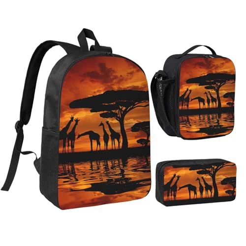 Sac à dos 3 en 1 cartable scolaire girafe 43 cm avec sac repas isotherme