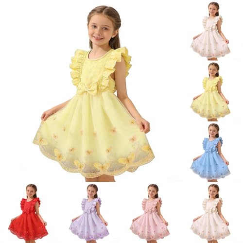 Toddler Girl Tulle Dress Summer Ruffle Sleeveless Princess Sundress Fashion Cute Bowknot Crewneck Birthday Party Dress for Photoshoot 3-8 Years