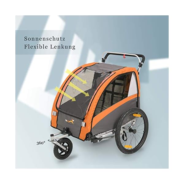 Kinderfahrradanhänger und Kinderwagen 2 in 1 Anhänger Jogger für Kinderfahrradanhänger mit Buggy-Set + Federung BT504S… – Bild 4