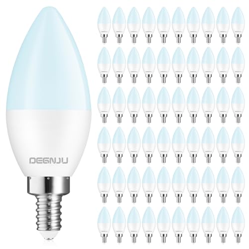 Image of DEGNJU 60 Pack Chandelier Light Bulbs, 60 Watt Equivalent, 5.5W E12 LED Candelabra Light Bulbs, Daylight White 5000K B11 Ceiling Fan Bulb, Type b Shape, 650 Lumen, 120V, Non-Dimmable