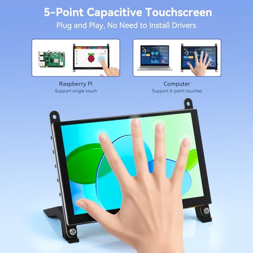 Image of 5 Inch Touchscreen Monitor for Raspberry Pi 5 /4 /3, 1024 x 600 IPS Display with 5-Point Touch Capacitive Screen, Plug and Play, Compatible with Raspberry Pi 5 /4 /3, Banana Pi, Jetson Nano