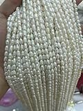 Perlas de agua dulce 100% naturales, 1-4A, cuentas sueltas con forma de arroz, para hacer joyas, collares y pulseras, 1A blancas, 3-4,0 mm, 1 tira