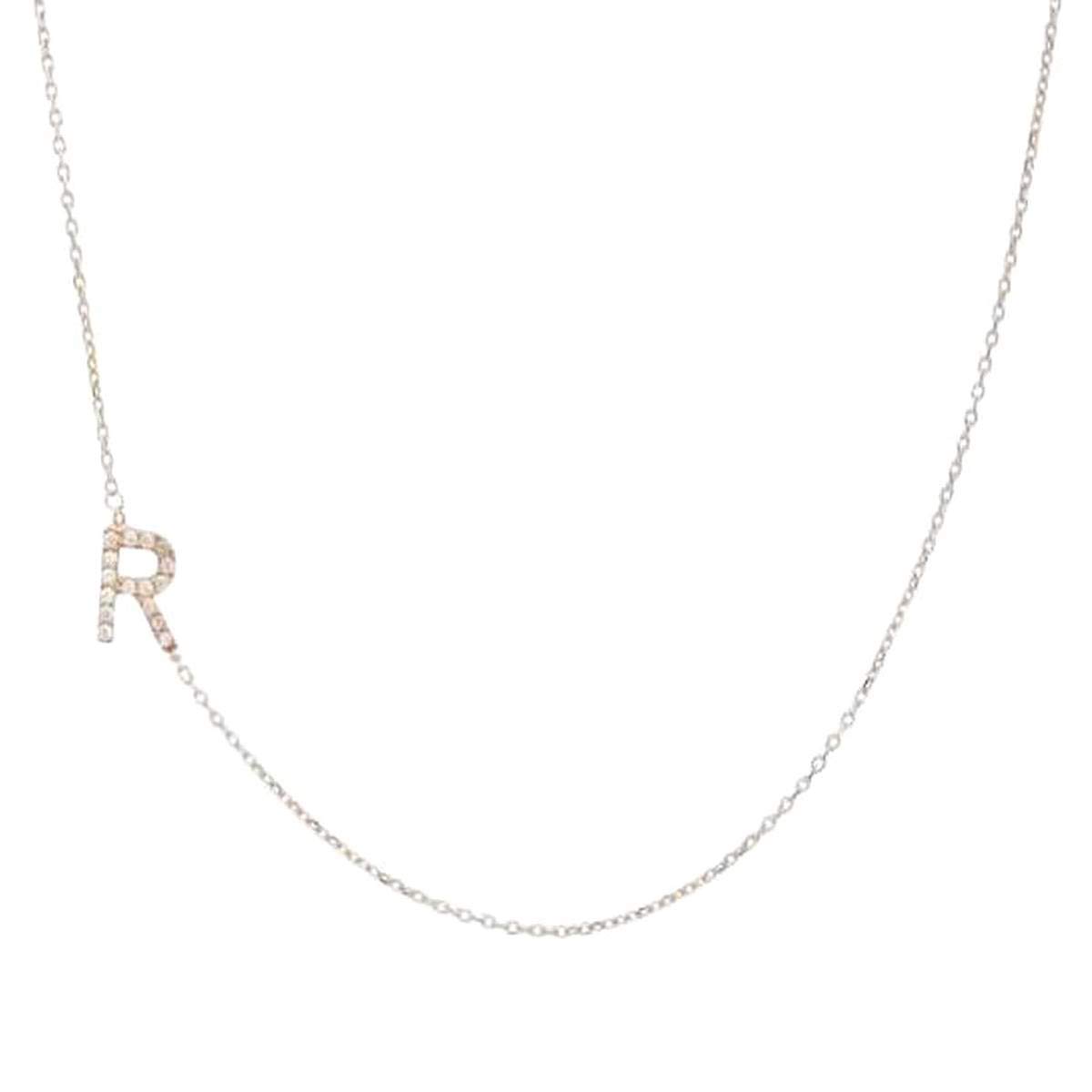 JEWEE DIAMONDPersonalized 14k Gold Sideways Diamond Initial Necklace - Custom Pave Diamond Letter Charm - Ideal Gift for Her, Christmas, Mother's Day - Elegant Gold Jewelry