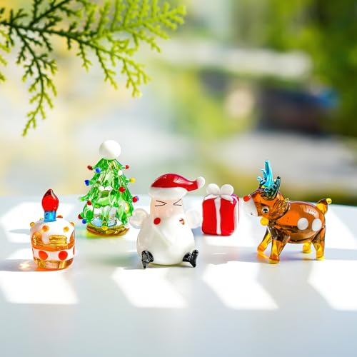 H&D Hyaline & Dora Set Of 5 Blown Glass Christmas Figurines Miniature Christmas Holiday Figurines Handmade Christmas Ornaments Table Centerpiece For Home Christmas Decorations thumb #1