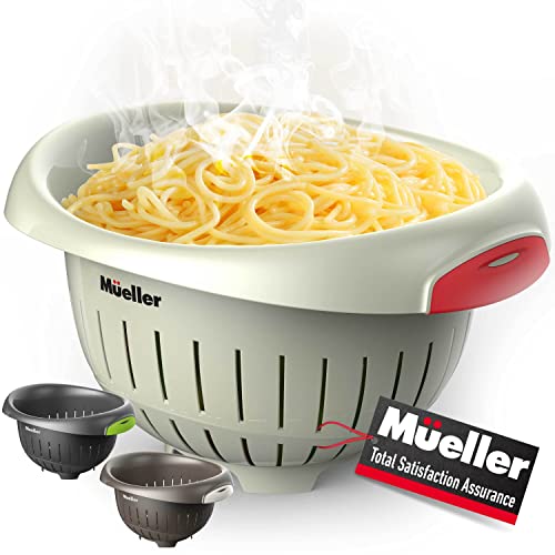 European Made Colander/Strainer, Heavy Duty Deep for Draining Pasta, Lettuce, Vegetables and Fruit, Dishwasher Safe, Beige