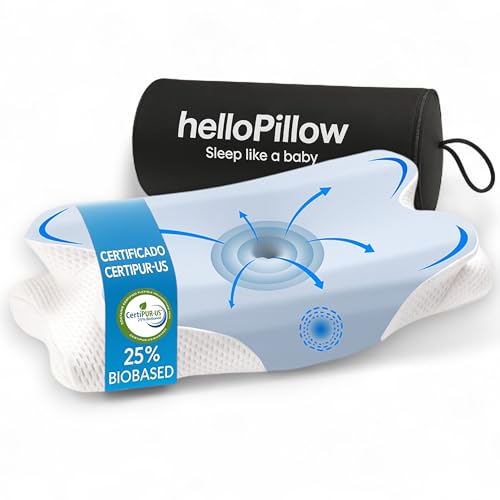 HelloPillow Almohada Cervical Viscoelástica Ergonómica 60x35x8/12 cm