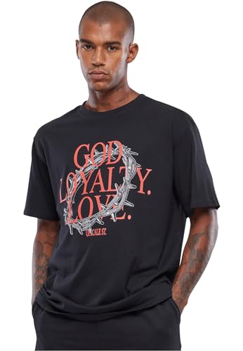 Mister Tee Upscale God Loyalty Love Oversize Tee T-Shirt unisex z nadrukiem, oversized fit, bawełna – koszulka z nadrukiem, koszulka z grafiką, czarny, XL