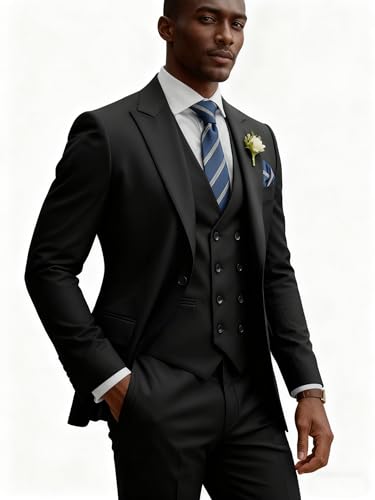 TIJOFA Mens Suit 3 Piece Slim Fit Suits for Men Double Breasted Suit Wedding Prom Suits Formal Business Dinner Tuxedo