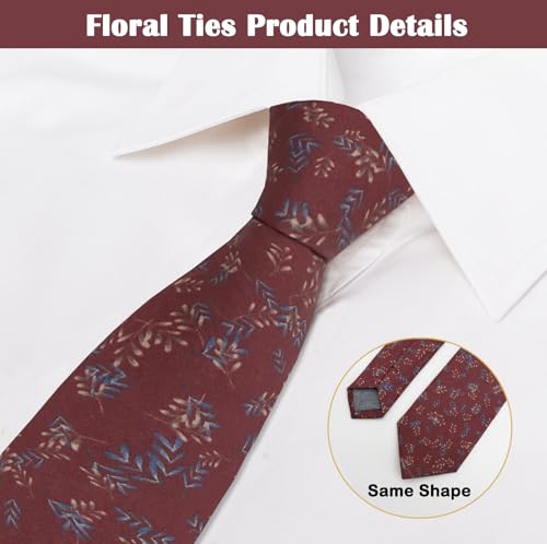 Image of Mantieqingway Men Skinny Tie Cotton Floral Necktie for Wedding Groomsmen Tie