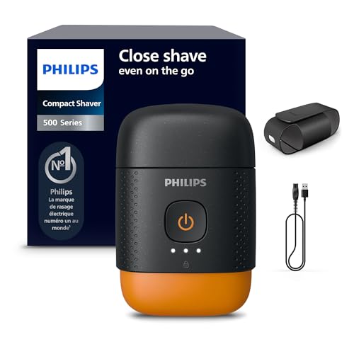 Rasoir Philips série 500 – électrique et compact, Lift & Cut, lames Dual SteelPrecision, têtes flottantes 3D, poils secs ou mouillés, étui de voyage, verrouillage, couvercle magnétique, modèle S595/05