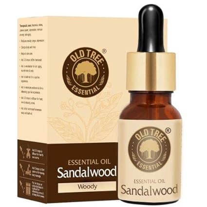 Old Tree Pure Sandalwood Essential Oil for Fragrance, Skin, Bathing (15ml) – Chandan Oil with Dropper for Stress Relief & Relaxation, Aromatherapy,…