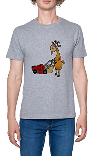 Cabra Paisajismo Cortacésped En Jardín Camiseta para Hombre Gris De Manga Corta Ligera Informal con Cuello Redondo Men's Tshirt Grey XXL