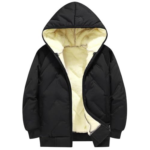 Girls Thickened Sherpa Lined Puffer Jacket Hooded Windbreaker Down Coats With Pockets Warm Full Zip Snow Outwear