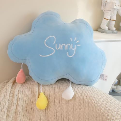 NatureMan Luna arco iris nube almohada, suave felpa en forma de nube cojín relleno arco iris y luna decoración de habitación infantil, sofá de mesita de noche almohada de dormir/almohada, color