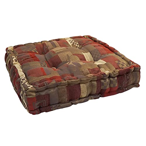 Blazing Needles Button Tufted Jacquard Chenille Square Floor Pillow, 20", Brown Floral #TOP20