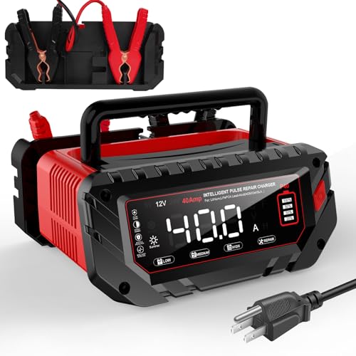 40 Amp Battery Charger, 6V/12V/24V Lithium LiFePO4 Lead Acid Smart Car Battery Charger, Automotive...