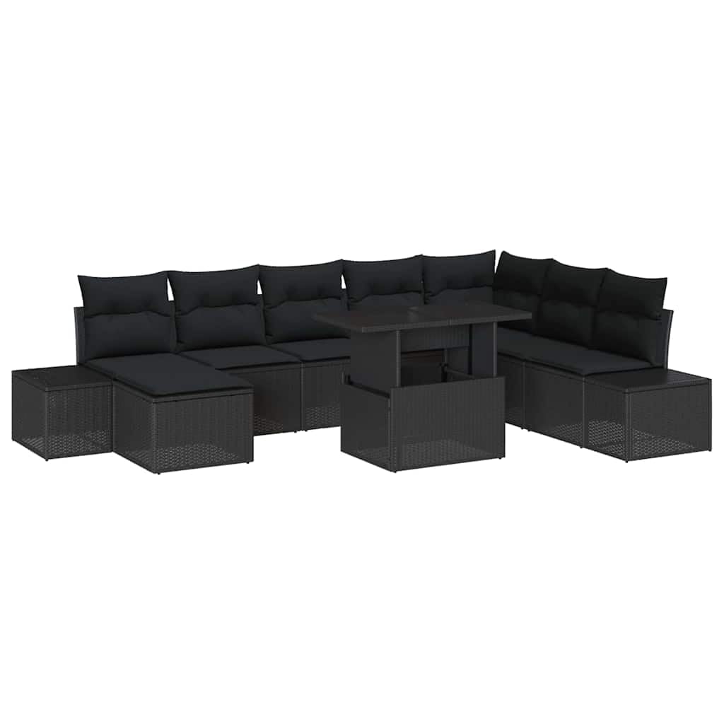 HaoChrymec Salon de Jardin modulable, polyrotin Noir, 9 pièces, 79kg