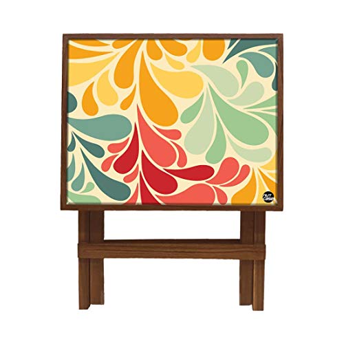 Image of Nutcase Designer Teak Wood Side Table Folding Wooden Bedside Coffee Outdoor Picnic Table - Floral Patterns
