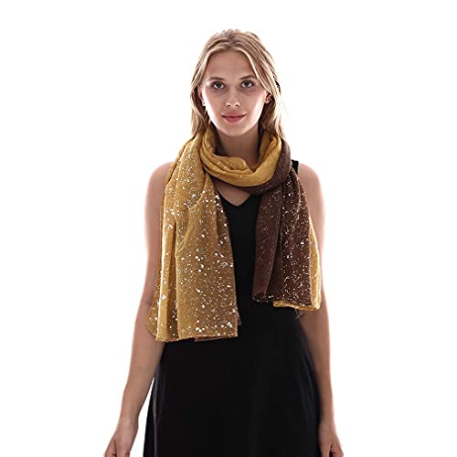KAVINGKALY Écharpe à paillettes mode pour femmes Écharpe légère et confortable en dégradé de couleur argentée (doré et brun)