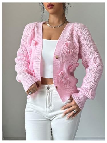 Image of Verdusa Womens Bow Cardigan Long Sleeve Chunky Sweater Outerwear Fall Cardigans Trendy