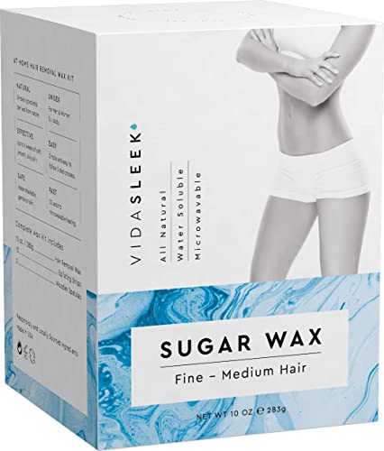 VidaSleek Sugar Wax Hair Remover - Natural Sugar Waxing Kit For Men and Women - Fine to Medium Hair - 10 Oz