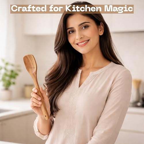 Image of Classyo Neem Wood Spoon for Cooking, Wooden Spatula for Non Stick Pan, Wood Ladle, Wooden Spoons for Cooking, Naturally Antimicrobial and Non Stick (Spoon)