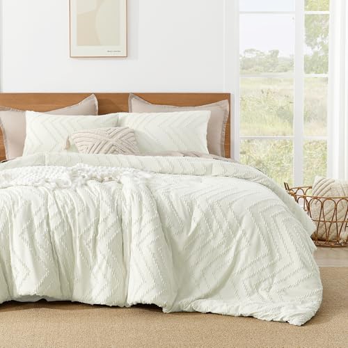 Image of Litanika Boho Full Comforter Set, 3 Pcs Ivory Lightweight Bedding Set