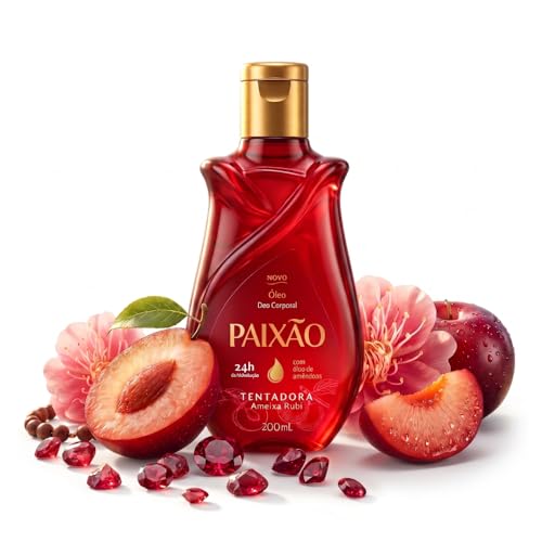 Paixo Body Oil Tentadora Ruby Plum Scent with Almond Oil 24h Hydration 200ml - After Shower Moisturizing Oil for Women & Men Nourishing