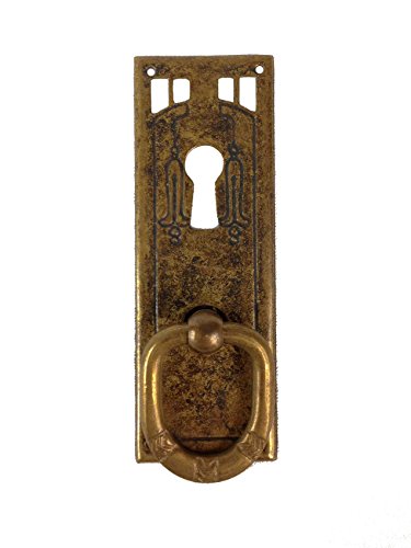 Holzando Jugendstil Möbelgriff Schlüsselschild aus Messing antik Patina (9028/A5.01)