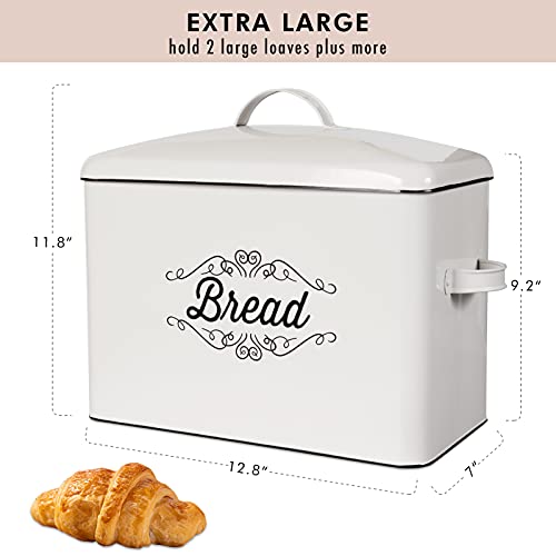 Nonacasa Farmhouse Bread Box For Kitchen Countertop Extra Large Bread Box White Bread Container With Matching Biscuit Tin In Metal, Rustic Bread Boxes For Kitchen Counter (Farmhouse Styling) #TOP1