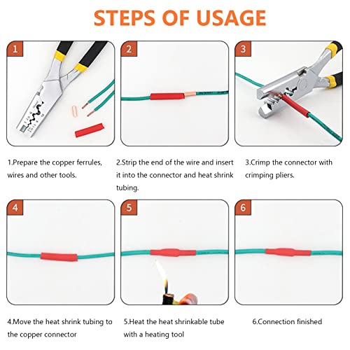 250Pcs Wire Ferrules Kit 7 Size Copper Crimp Connector Non Insulated Electrical Butt Terminal Assortment Kit