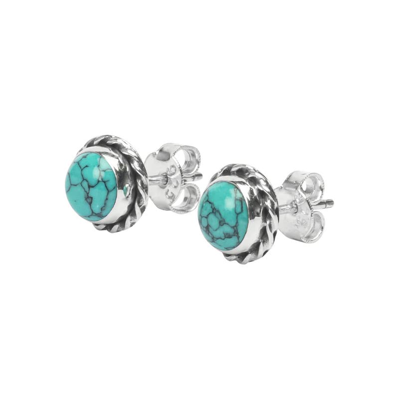 Turquoise Stone Stud Post Earring 925 Sterling Silver Gemstone Earring 6 MM Round Girl Women Gift